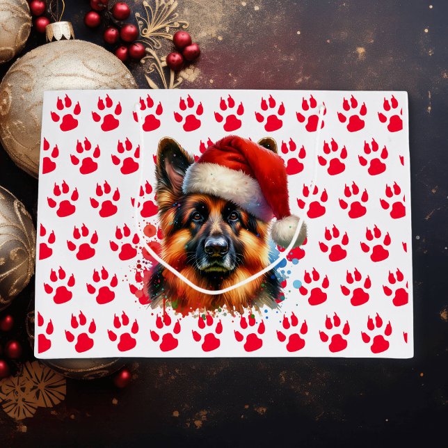Sacola Para Presentes Grande Cachorro german shepherd no Natal (Criador carregado)