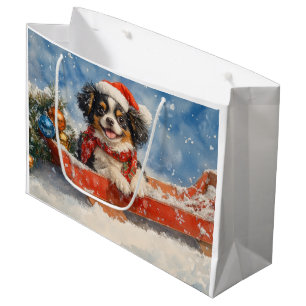 Sacola Para Presentes Grande Cachorro Japonês Chin no Trenó Deixe Nevar Natal