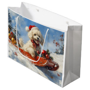 Sacola Para Presentes Grande Cachorro Poodle no Trenó Deixe Nevar Natal
