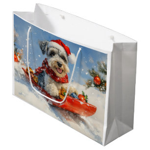 Sacola Para Presentes Grande Cachorro Schnauzer no Trenó Deixe Nevar Natal