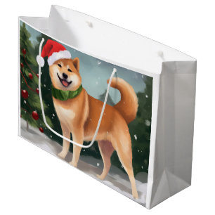 Sacola Para Presentes Grande Cachorro Shiba Inu na Neve Natal