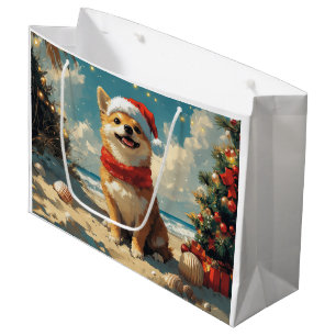 Sacola Para Presentes Grande Cachorro Shiba Inu Natal Praia Vintage