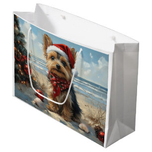 Sacola Para Presentes Grande Cachorro Yorkshire Terrier Natal Vintage Praia