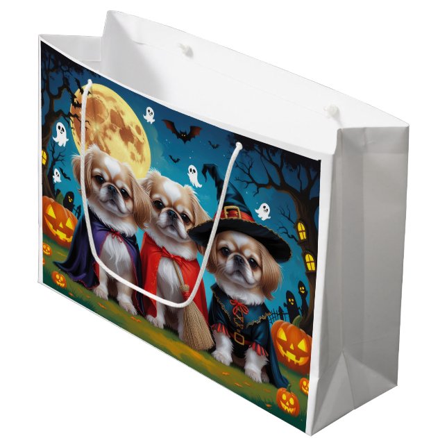 Sacola Para Presentes Grande Cachorros Pekingeses Pumpkin Halloween Engraçado (Frente inclinada)
