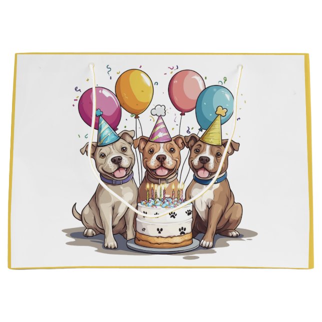 Sacola Para Presentes Grande Cachorros-Touro de Aniversário (Frente)