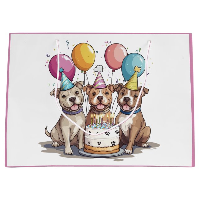 Sacola Para Presentes Grande Cachorros-Touro de Aniversário (Frente)