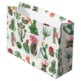 Sacola Para Presentes Grande Cactus e Suculentes Coloridos de Aquarela