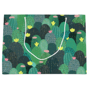 Sacola Para Presentes Grande Cactus verde-verão e pontos Dourados Design