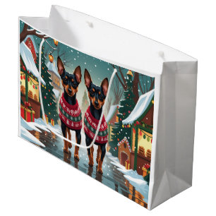 Sacola Para Presentes Grande Cães Affenpinscher Natal Neve Feriado