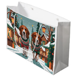 Sacola Para Presentes Grande Cães American Foxhound Natal Neve Férias