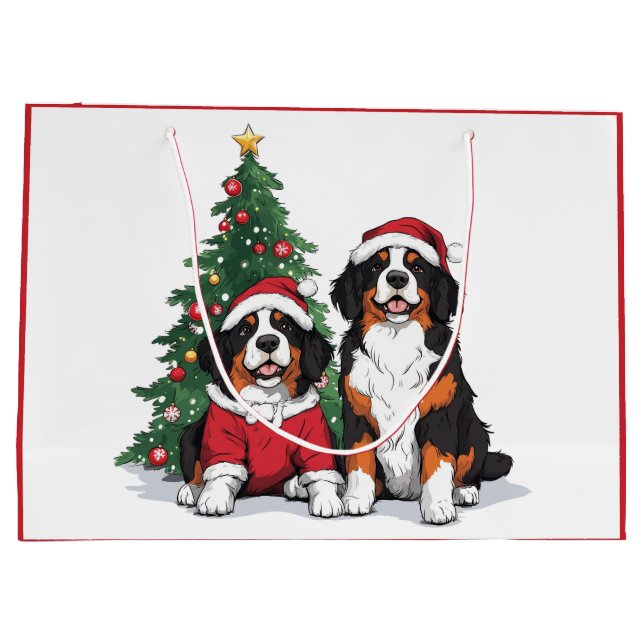 Sacola Para Presentes Grande Cães Berneses de Natal (Verso)