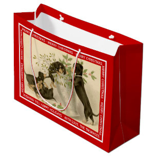 Sacola Para Presentes Grande Cães bonitos do dachshund do Victorian do natal