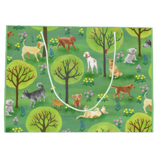 Sacola Para Presentes Grande Cães bonitos no saco do presente do parque do cão