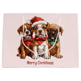 Sacola Para Presentes Grande Cães Boxer Feliz de Natal