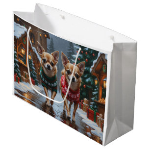 Sacola Para Presentes Grande Cães Chihuahua Natal Neve Férias