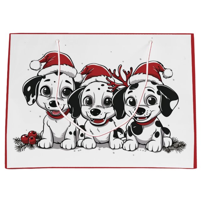 Sacola Para Presentes Grande Cães Dalmacianos de Natal (Frente)