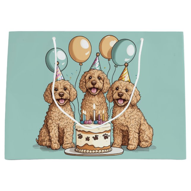 Sacola Para Presentes Grande Cães de Goldendoodle de Aniversário (Frente)