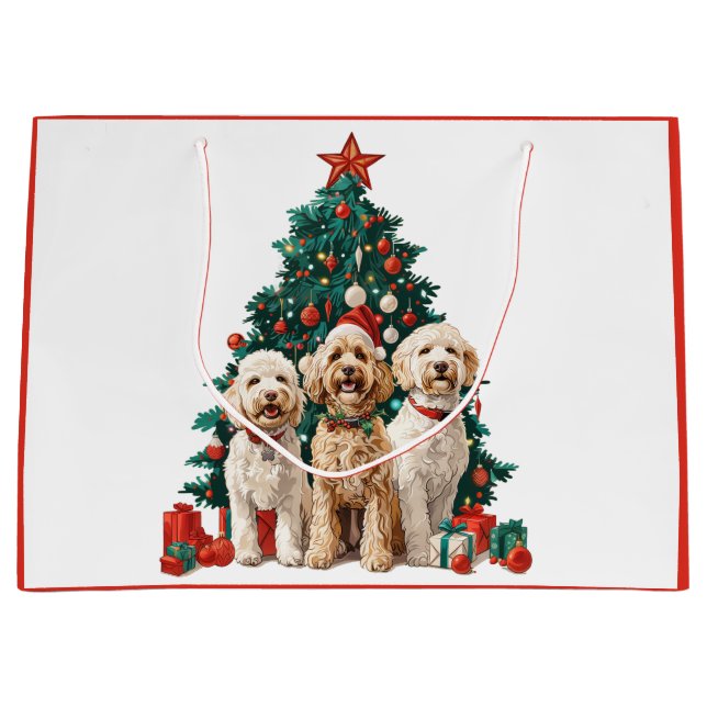 Sacola Para Presentes Grande Cães de Goldendoodle de Natal (Frente)