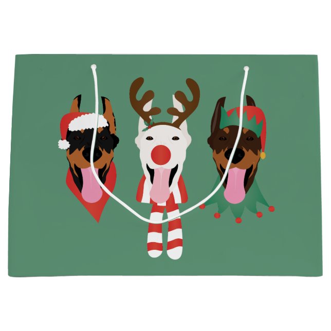 Sacola Para Presentes Grande Cães Dobermann de Natal (Frente)