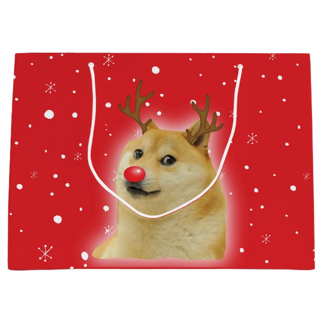 Sacola Para Presentes Grande Cães Dogright Doggo Cão Memória de Natal Vermelho (Frente)