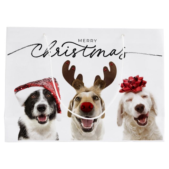 SACOLA PARA PRESENTES GRANDE CÃES FELIZES DO GIFT BAG DE NATAL (Verso)