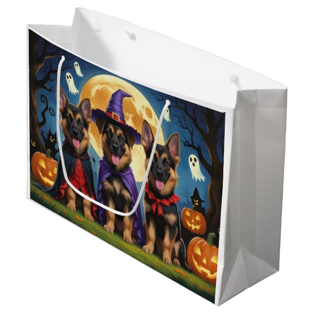 Sacola Para Presentes Grande Cães german shepherd Pumpkin Halloween Engraçado (Frente inclinada)
