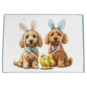 Sacola Para Presentes Grande Cães Goldendoodle de Páscoa