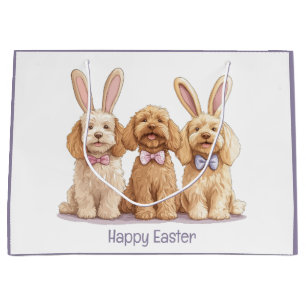 Sacola Para Presentes Grande Cães Goldendoodle Feliz Páscoa