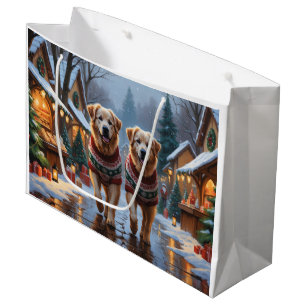 Sacola Para Presentes Grande Cães Great Pyrenees Natal Neve Férias