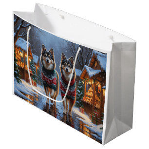 Sacola Para Presentes Grande Cães Lapphund Finlandeses Natal Neve Férias