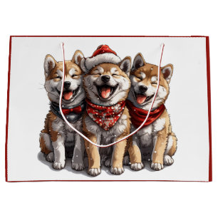 Sacola Para Presentes Grande Cães Papais noeis de Shiba Inu de Natal