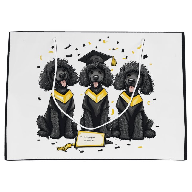Sacola Para Presentes Grande Cães Poodle Padrão De Graduação (Frente)