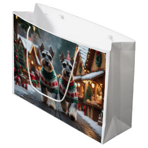 Sacola Para Presentes Grande Cães Schnauzer Natal Neve Férias