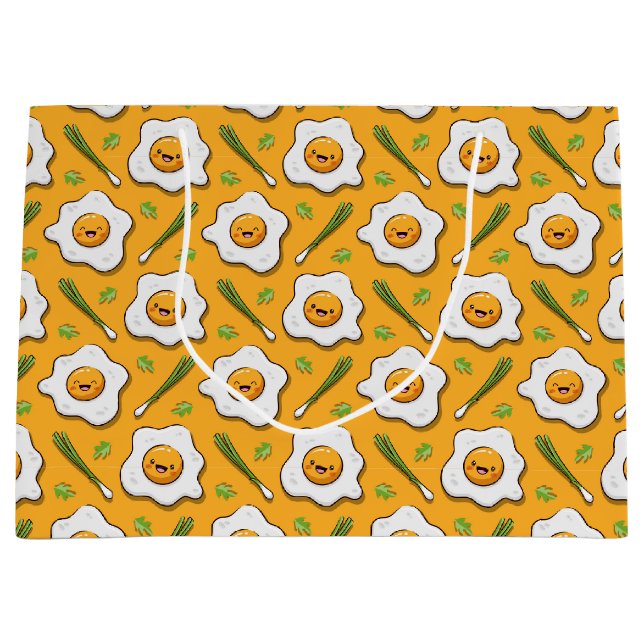 Sacola Para Presentes Grande Café da Manhã de Ovos Felizes (Frente)