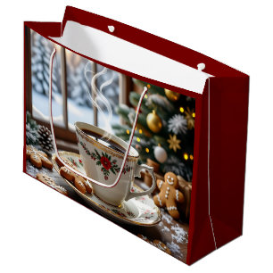 Sacola Para Presentes Grande Café quente e biscoitos de pão quente Natal