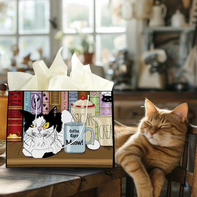 Sacola Para Presentes Grande Café Tuxedo Cat Engraçado (Criador carregado)