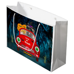 Sacola Para Presentes Grande Cairn Terrier Dirigindo Carro Assustador Halloween