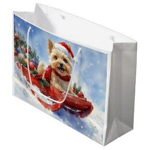 Sacola Para Presentes Grande Cairn Terrier em Trenó Deixe Nevar Natal