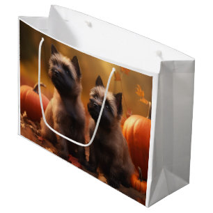 Sacola Para Presentes Grande Cairn Terrier Puppy Autumn Delight Pumpkin