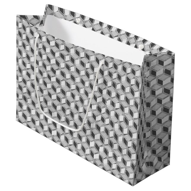 Sacola Para Presentes Grande Caixas 3d cromo - cinzas prateadas (Frente inclinada)