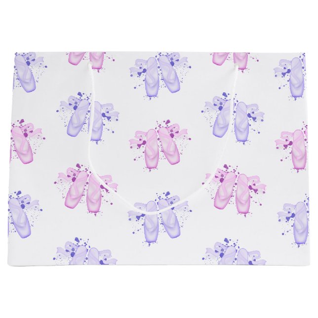 Sacola Para Presentes Grande Calçados de pontas de aniversário de Balé rosa e r (Frente)