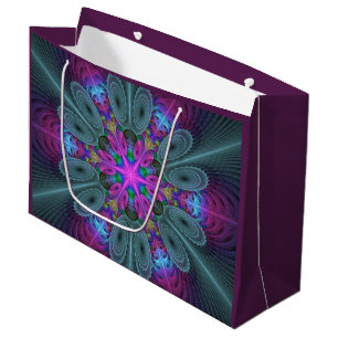 Sacola Para Presentes Grande Caleidoscópio de Arte Fractal de Greve Colorida Ma