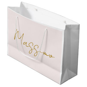 Sacola Para Presentes Grande Caligrafia Elegante Cor Dourada e Pastel Nome Simp