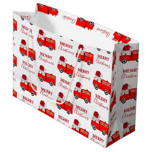 Sacola Para Presentes Grande Caminhão de Fogo Vermelho Natal