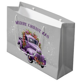Sacola Para Presentes Grande Caminhão roxo nostálgico para o Natal