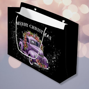 Sacola Para Presentes Grande Caminhão roxo nostálgico para o Natal