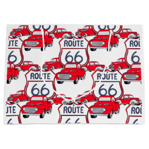 Sacola Para Presentes Grande Caminhões vermelhos do vintage na rota 66