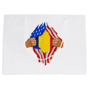 Sacola Para Presentes Grande Camiseta Sangue Romeno Dentro de Mim Bandeira da R
