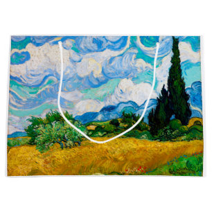 Sacola Para Presentes Grande Campo de trigo com ciprestes, Van Gogh