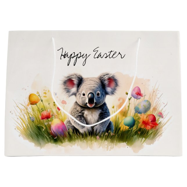 Sacola Para Presentes Grande Campo Koala de Felz pascoa de ovos de Páscoa (Frente)